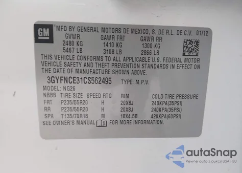 2012 Cadillac Srx Premium Collection z USA, uszkodzony, nr VIN 3GYFNCE31CS562495